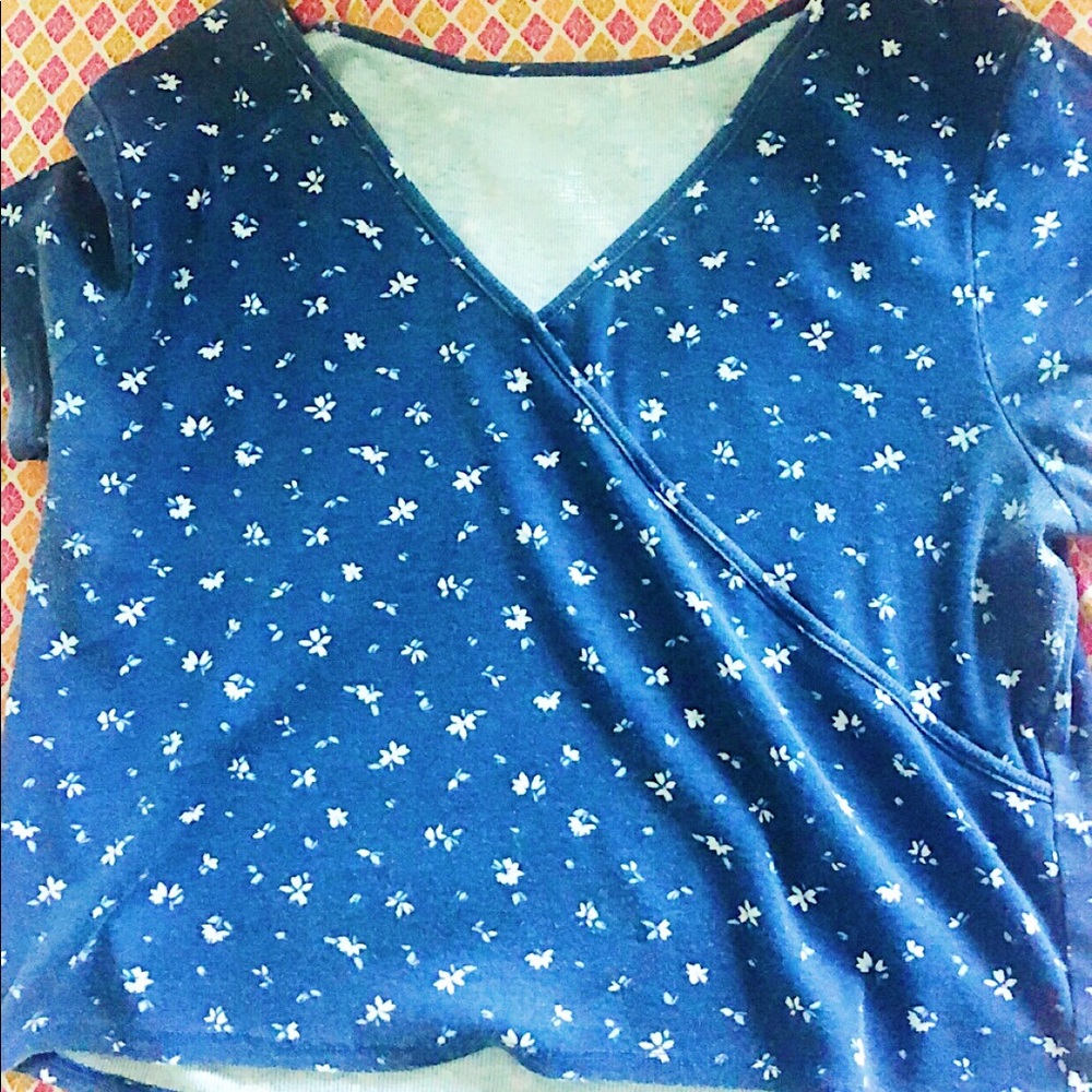 Blue Top with Flowers